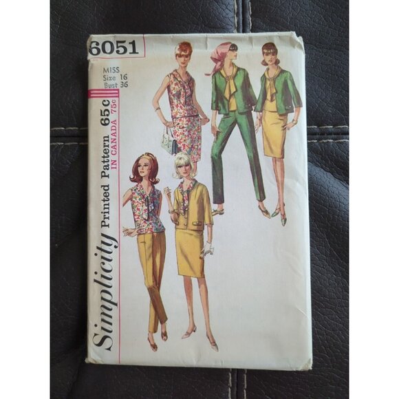 1965 Simplicity Full Power Suit Jacket Blouse Skirt Slacks Pattern UC Size 16 - Picture 1 of 5